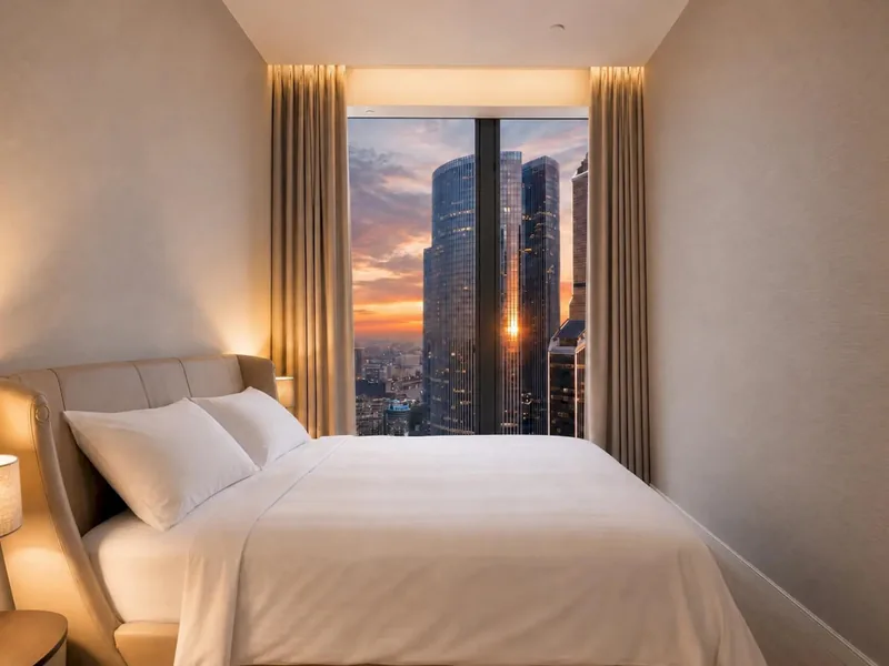 Номер в апартаментах «Москва Сити AV Sunset 2 комнаты 35 этаж с колонкой и подсветкой»