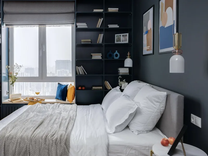 Студия с красивым видом из окна в апартаментах «Blue&Gray»