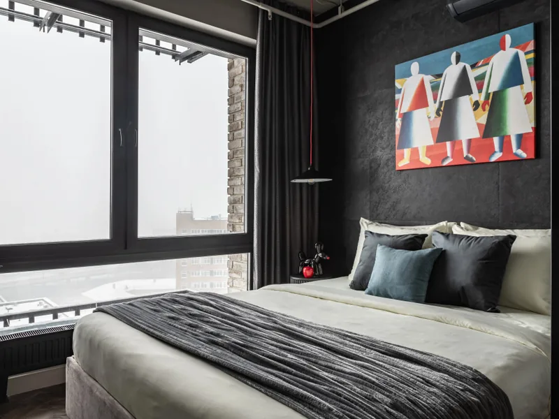 Студия с красивым видом из окна в апартаментах «Moscow Deluxe Apartments Myata Grand Loft Малевич»