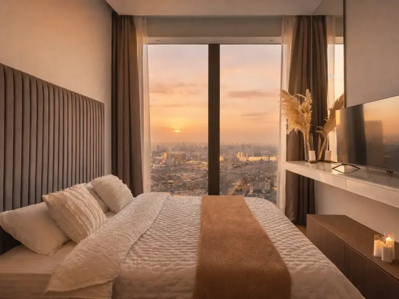 Номер в апартаментах «Sky City Moscow 59 этаж! Редкий вид на город! Интерьер нежный как лакомка!»