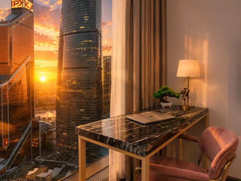 Фасад / вход «Sky City Moscow LUX Студия с большим окном с видом на все башни и город!»